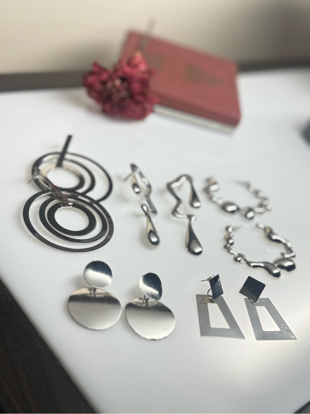 5 Pairs * Silver Modern Geometric Drop Earrings - Women Jewelry Brand new Bundle